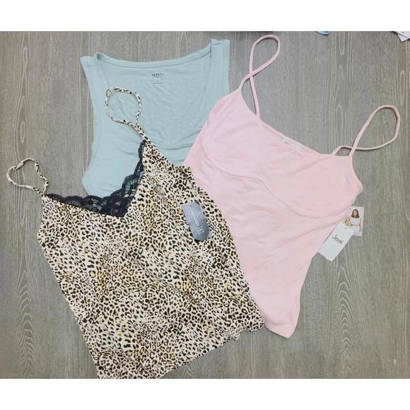 Alfani Jenni INC Concept Sage Green Pink Animal Print Tanks Women Size Large - Picture 1 of 1